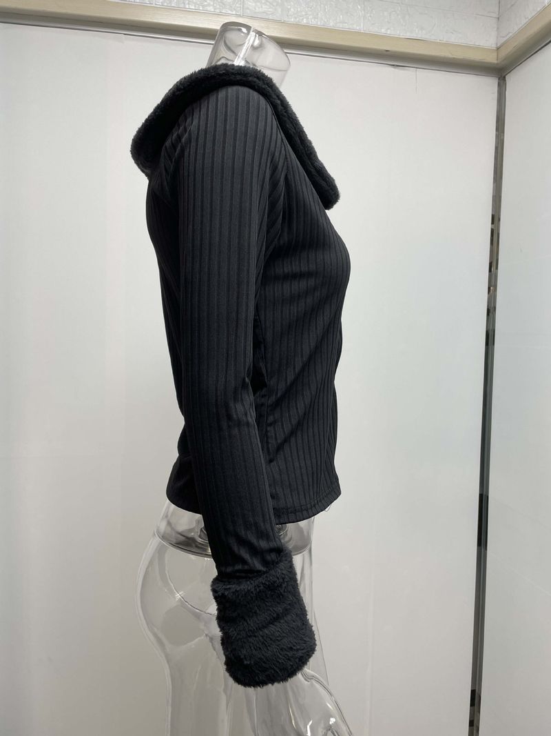 Women's Long-sleeved Tops Sexy Fur Collar Knitted Jacket Tops For Women_voghion.com