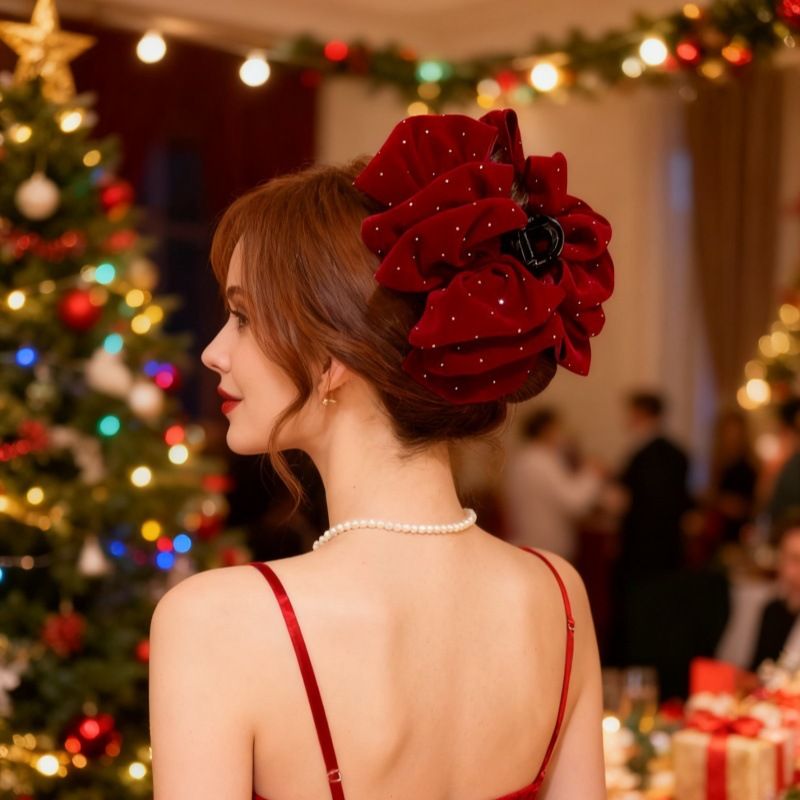 13 cm große Samt-Haarspange mit Schleife – Weihnachtsstil, elegantes Wolkenblasen-Design für Hochzeiten, Partys und den Alltag_voghion.com