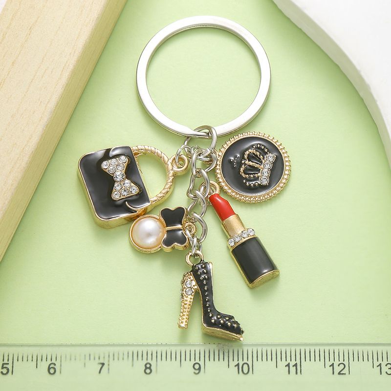 Schwarze Krone Diamant Lippenstift Tasche High Heels Schlüsselanhänger Zubehör Schultasche Geldbörse Ornament Geschenk_voghion.com