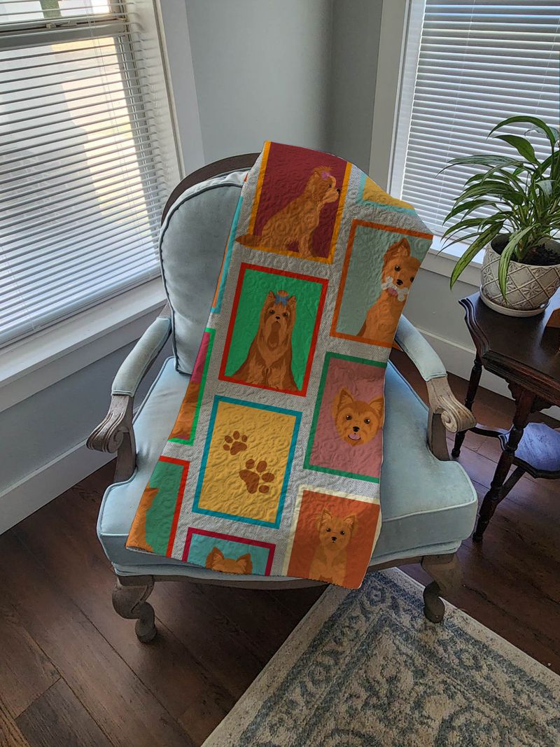 Lots of Red Yorkie Quilted Blanket 50x60 Artwork Pattern Quilted Throw Blanket for Bed, Couch, Sofa, Soft and Lightweight_voghion.com