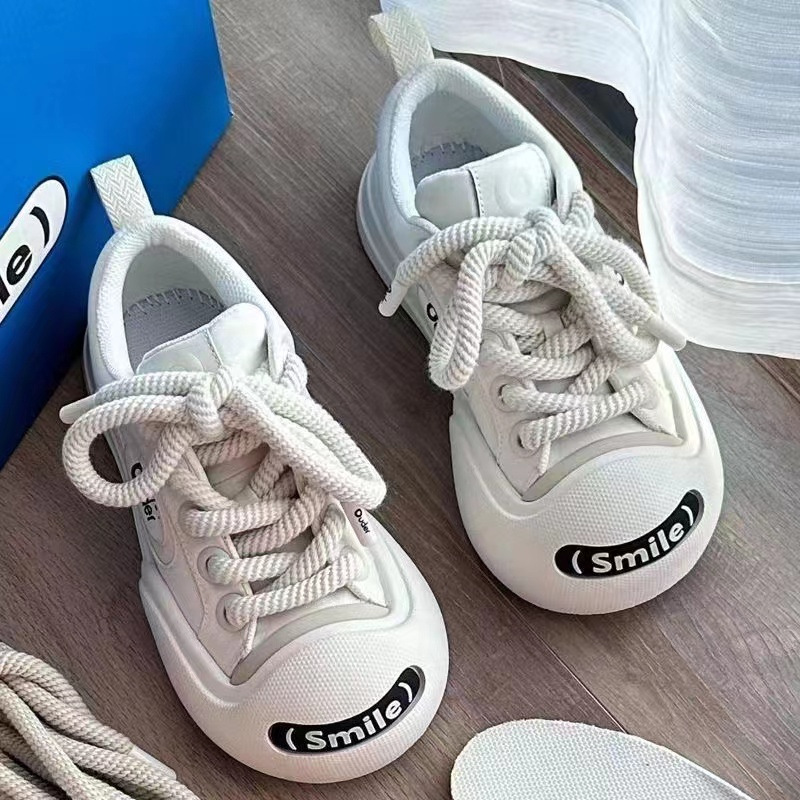 Thick Soled Shoes Absorbing Membrane Bottom Open Smile Small White Women S All Match Casual Big Head Ugly Cute_voghion.com