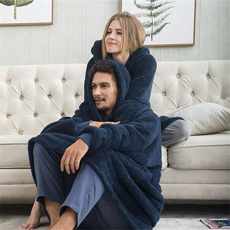 Loose Double Sided Fleece Blanket Couple Style Parent Child Wear Home Clothes_voghion.com