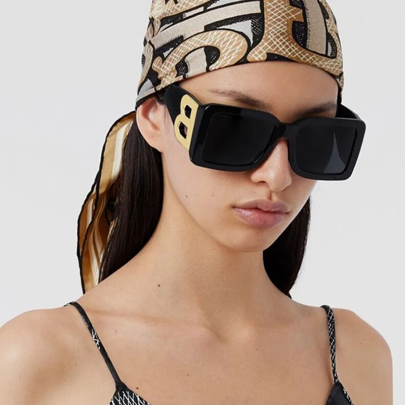 Nouvelle mode surdimensionnée la lettre B carré tendance femmes hommes rétro rectangle lunettes De soleil Gafas De Sol_voghion.com
