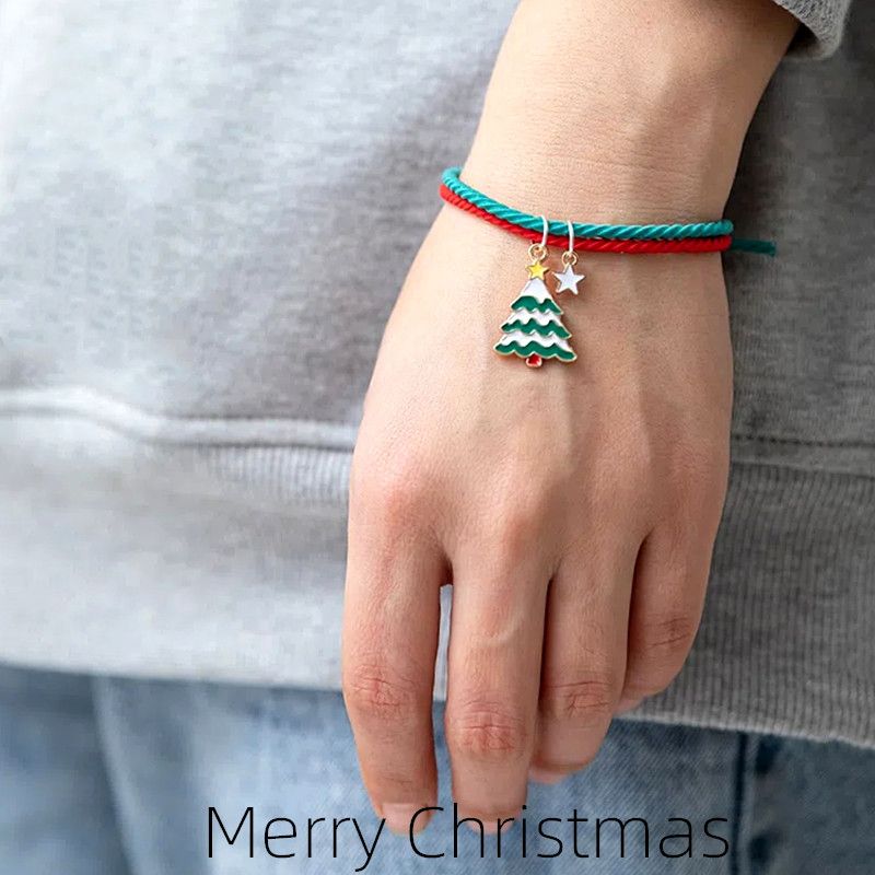 Rot-grünes Magnet-Weihnachtsarmband für Freundinnen und Freunde Heiligabend kleines Geschenk Haarring Gummiband Haarband_voghion.com