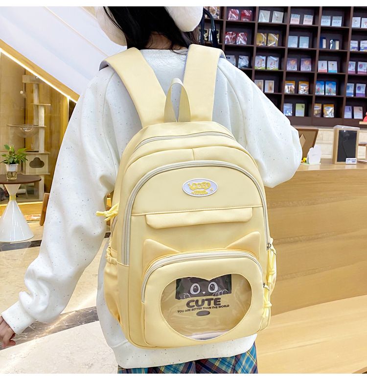 Set di zaini in nylon leggero per studenti delle scuole superiori - Spazioso zaino scolastico da 3 pezzi con spallacci ergonomici, stampa di un simpatico gatto_voghion.com