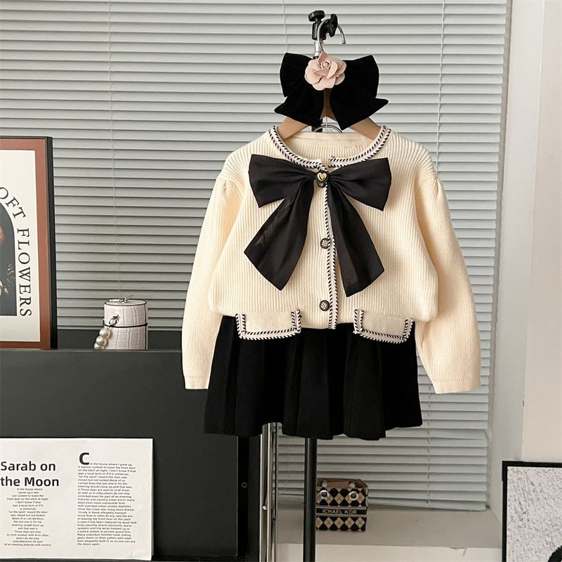 2024 herbst Und Winter Neue Mädchen Pullover Kleid Koreanische Version Herbst Und Winter Bogen Gestrickte Puff Sleeve_voghion.com