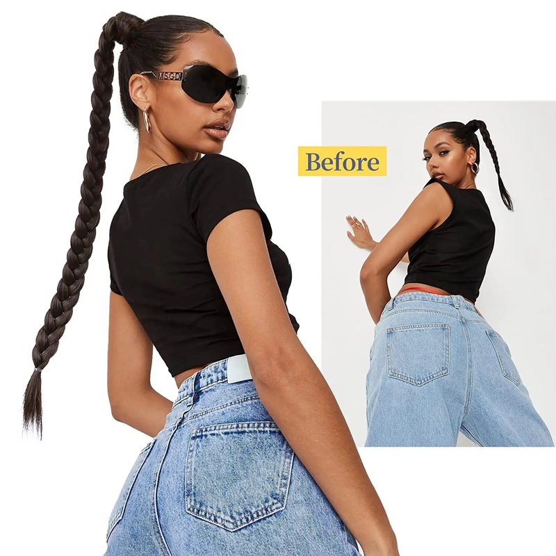 Estensioni sintetiche della coda di cavallo intrecciate Parrucchino naturale nero Coda di cavallo lunga con elastico per capelli Biondi per donne_voghion.com