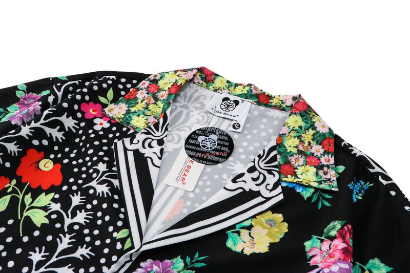 Roupas masculinas high street floral camisa terno retro floral impressão completa posicionamento camisa casual cardigan shorts combinando masculino_voghion.com