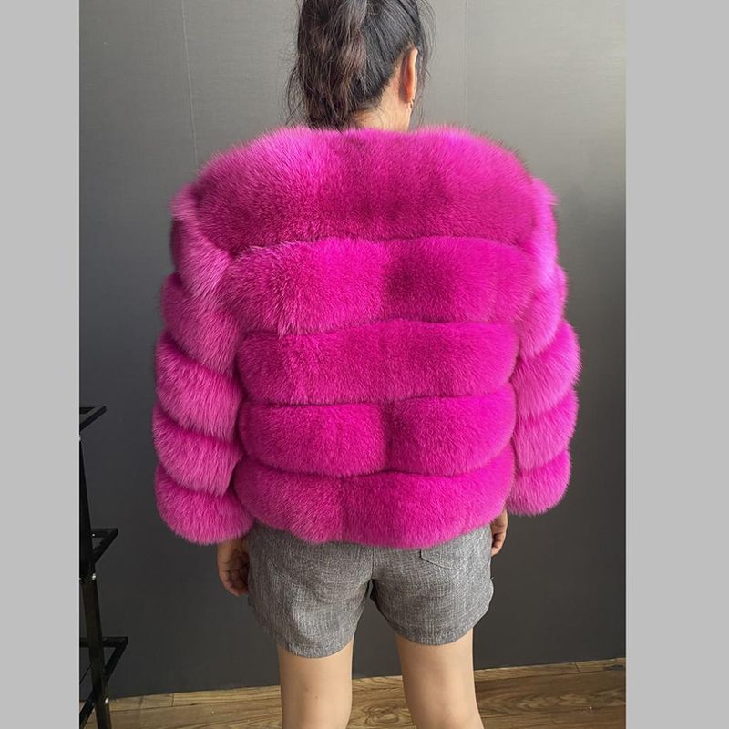 Luxury Fox Fur Coat Women's Winter Fashion Outerwear Short Jacket With Natural Fox Fur Trim, Elegant And Warm, Multiple Colors Available_voghion.com