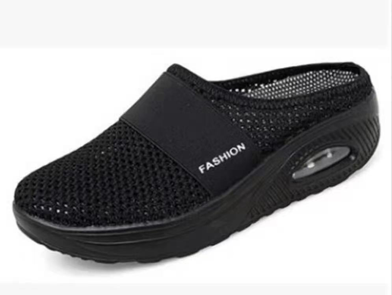 2025 Sommer Übergroße Baotou Halbschuhe Mesh Stoff Heels Free Step Damen Flache Schuhe_voghion.com