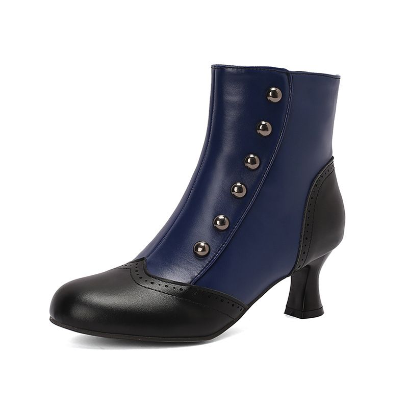Damen Stiefeletten Herbst Winter Kurze Stiefel Farbblock Mitte Der Wade Mit Nieten Roman Dicker Mittelhoher Absatz Martin Brogue Damen S Stiefel Größe_voghion.com