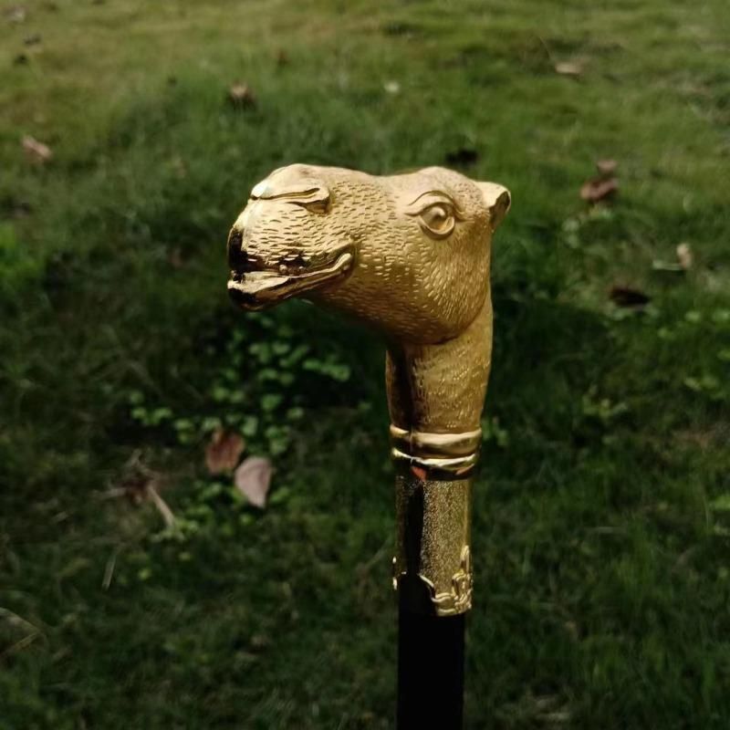 Golden Camel Head Walking Cane Fashion Walking Stick Gentleman Luxury Crosier Knob Walking Stick 93cm_voghion.com