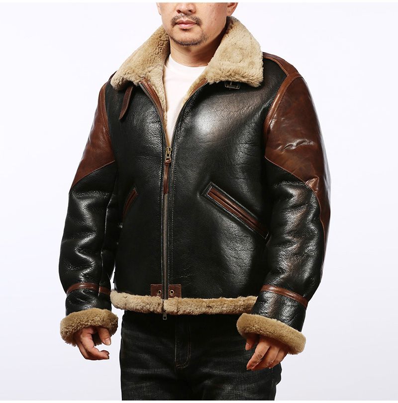 "Men's B6 Flight-Inspired Leather Jacket – Genuine Sheepskin, Retro Aviator Style, Warm & Stylish Winter Coat"_voghion.com