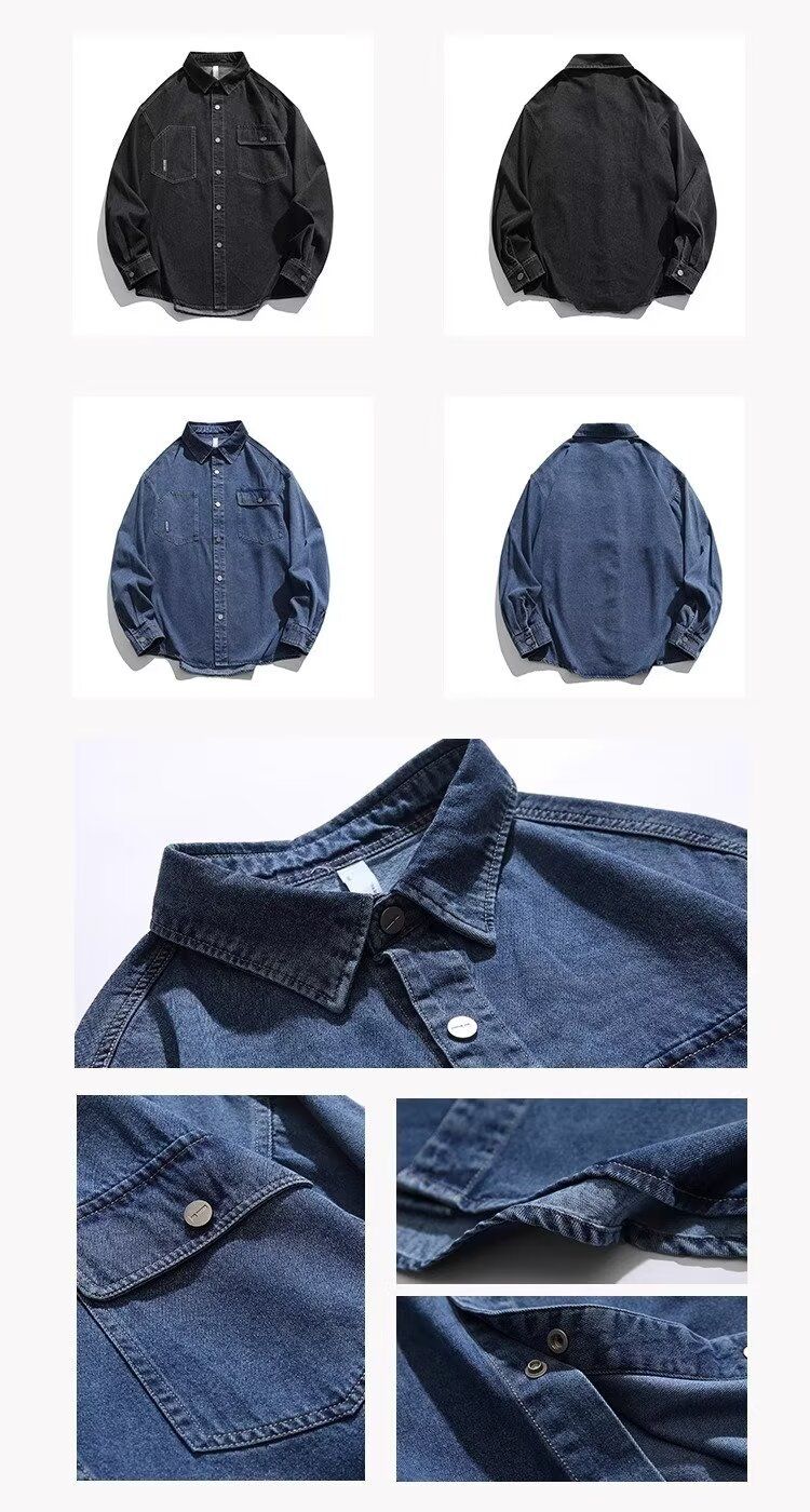 Chemise en jean à manches longues pour homme, idéale en toutes saisons, style décontracté américain, style rétro, simple et décontracté, pour jeunes hommes, Tide Six_voghion.com