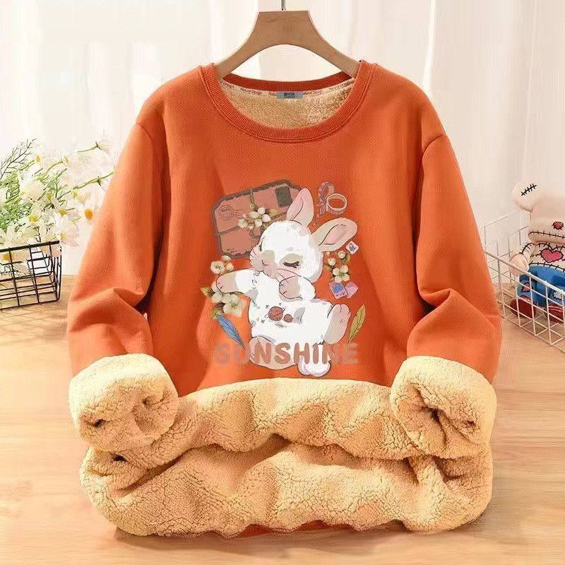 Planet Sleeping Bunny Fun Print Lammwolle Sweatshirt Herren Winter Fleece Dick Locker Vielseitig Jugend Langarm 12_voghion.com
