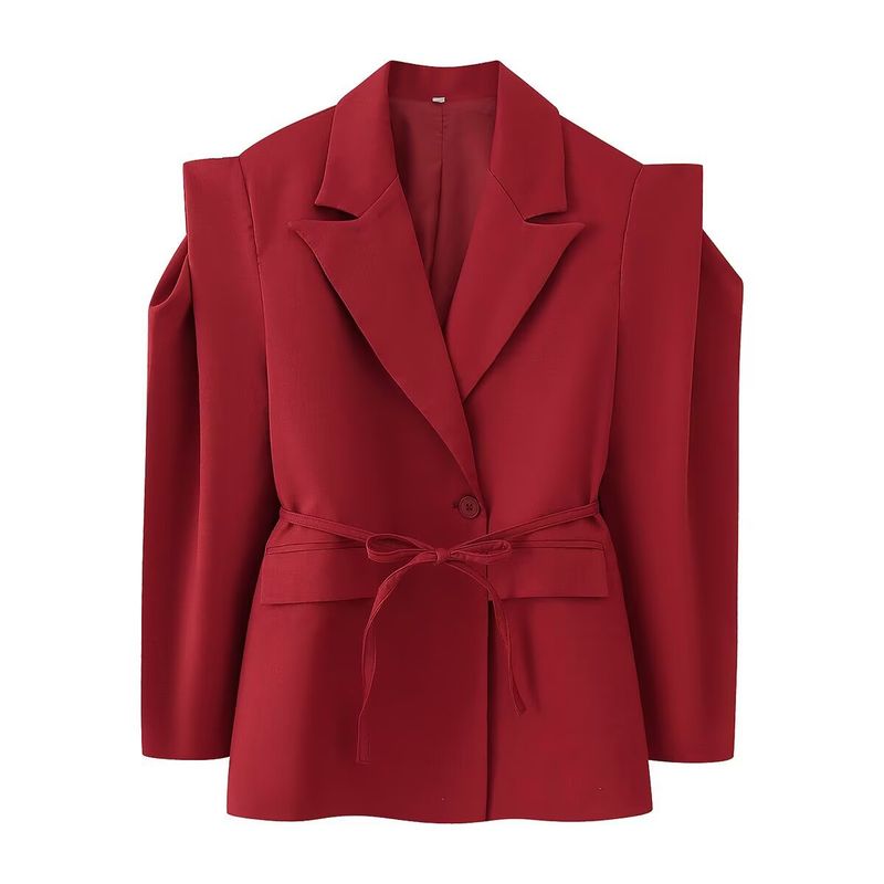 "Elegant Inspired Belted Blazer With Wide Shoulder Pads Stylish Ties Oversized Fit, Long Sleeve, Versatile Streetwear For Women (S/M/L, )_voghion.com
