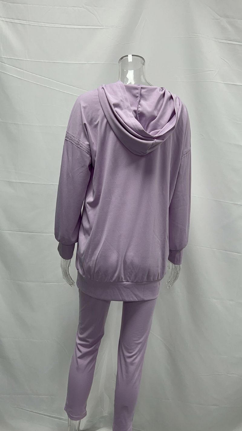 Completo elegante da donna con felpa con cappuccio e leggings con orlo diviso - Miscela di poliestere e spandex traspirante per allenamento e streetwear (diversi colori e taglie)_voghion.com