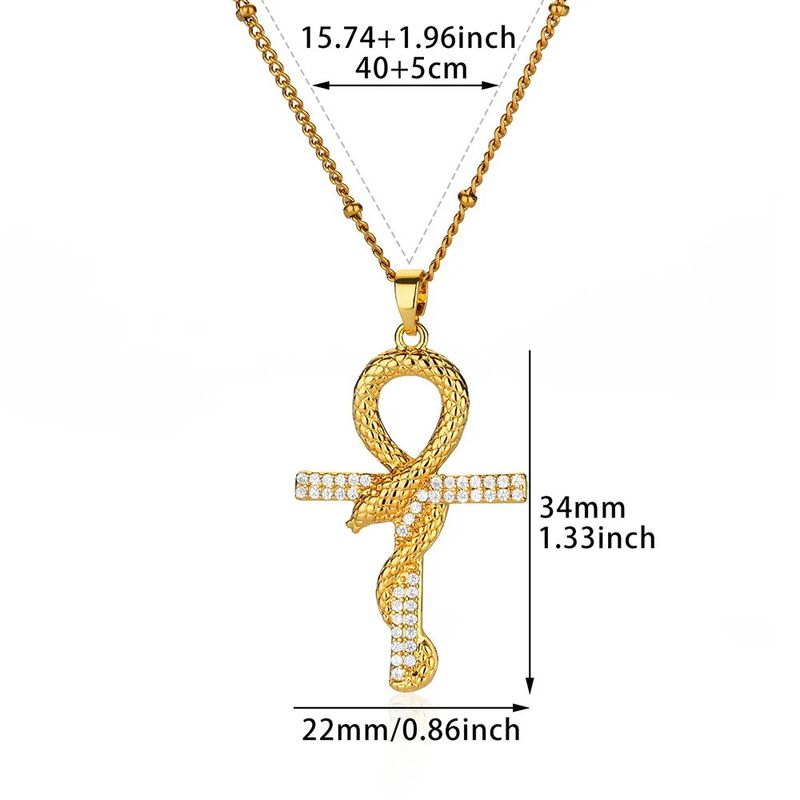 Collana da donna con catena per clavicola, regalo, con ciondolo a forma di croce a forma di serpente, in rame micro-intarsiato con zirconi, molto venduta_voghion.com