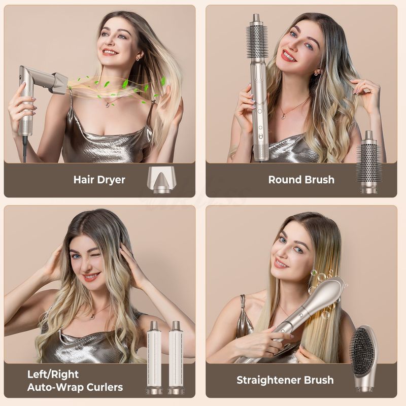 Nuovo set di pettini ad aria calda pieghevoli cinque in uno, asciugacapelli a ioni negativi senza spazzole ad alta velocità per uso domestico, ferro arricciacapelli_voghion.com