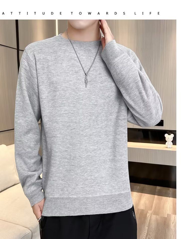 Abbigliamento maschile Maglione girocollo in velluto monopezzo autunnale e invernale da uomo, camicia con fondo foderato in pile spesso da uomo, 2024, nuovo top caldo tutto-fiammifero alla moda_voghion.com