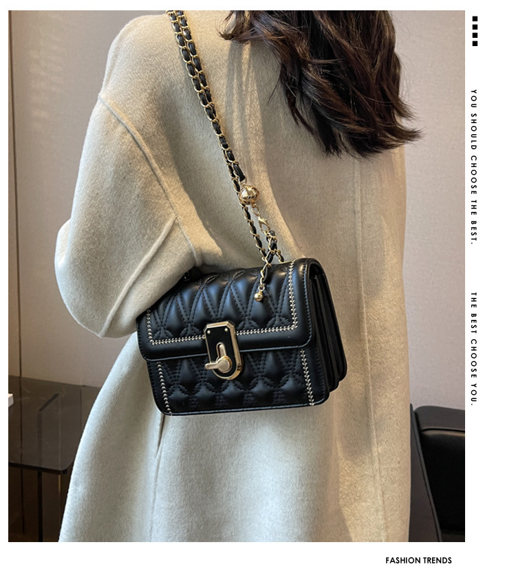 Rhombus Embroidery Thread Bag 2023 New Winter Fashion Small Square Bag Net red solid color one-shoulder casual Messenger bag_voghion.com