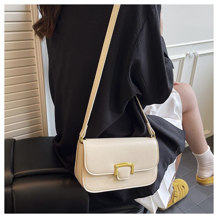 Borsa a tracolla singola alla moda con chiusura a fibbia - Borsa a tracolla versatile in colori classici per donna. Piccola borsa quadrata. Borsa a tracolla._voghion.com