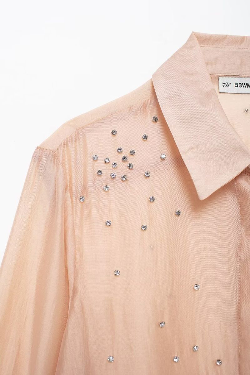 Ropa de mujer Otoño e invierno 2024 nueva moda cárdigan, camisa de manga larga bordada con joyas_voghion.com