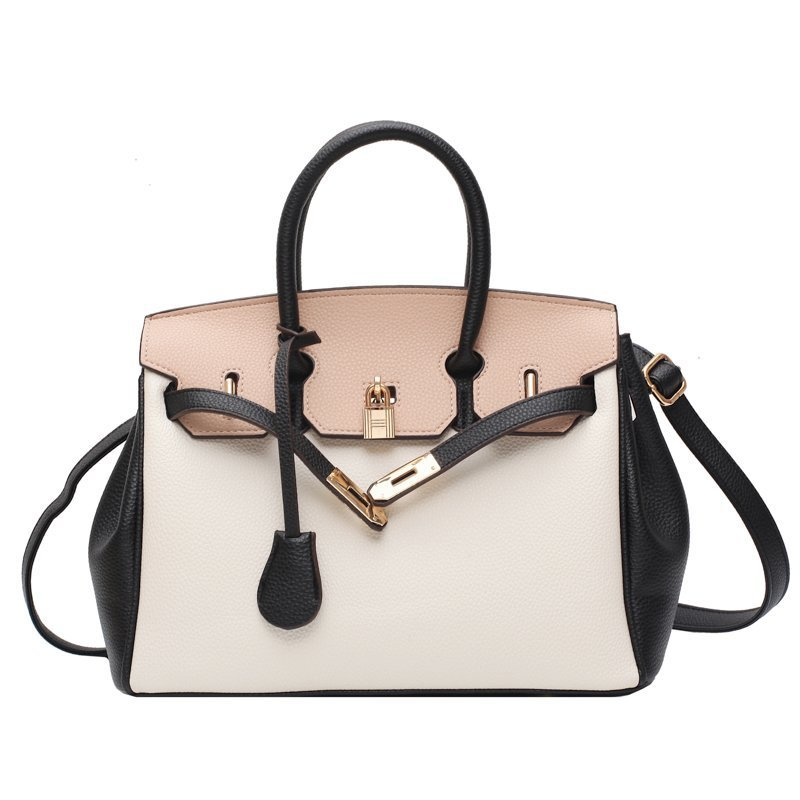 Large Capacity Platinum Bag, Retro And Fashionable Handbag, Women's New Lychee Pattern Contrasting Color Single Shoulder Crossbody Bag_voghion.com