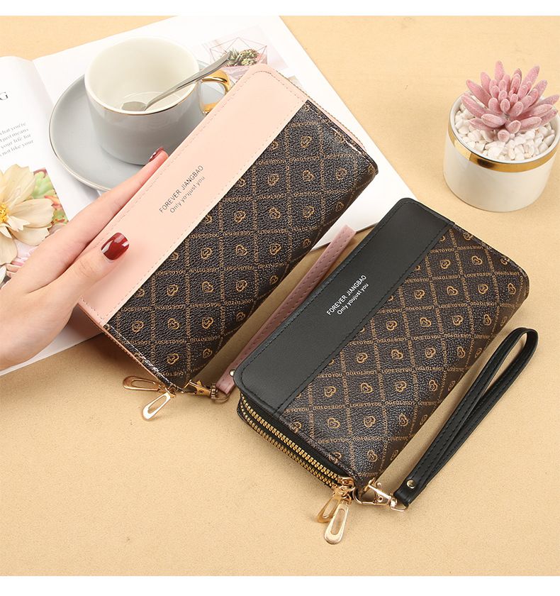 New style ladies double pull wallet color matching clutch bag card holder summer versatile fashion coin purse female mobile phone bag large capacity_voghion.com