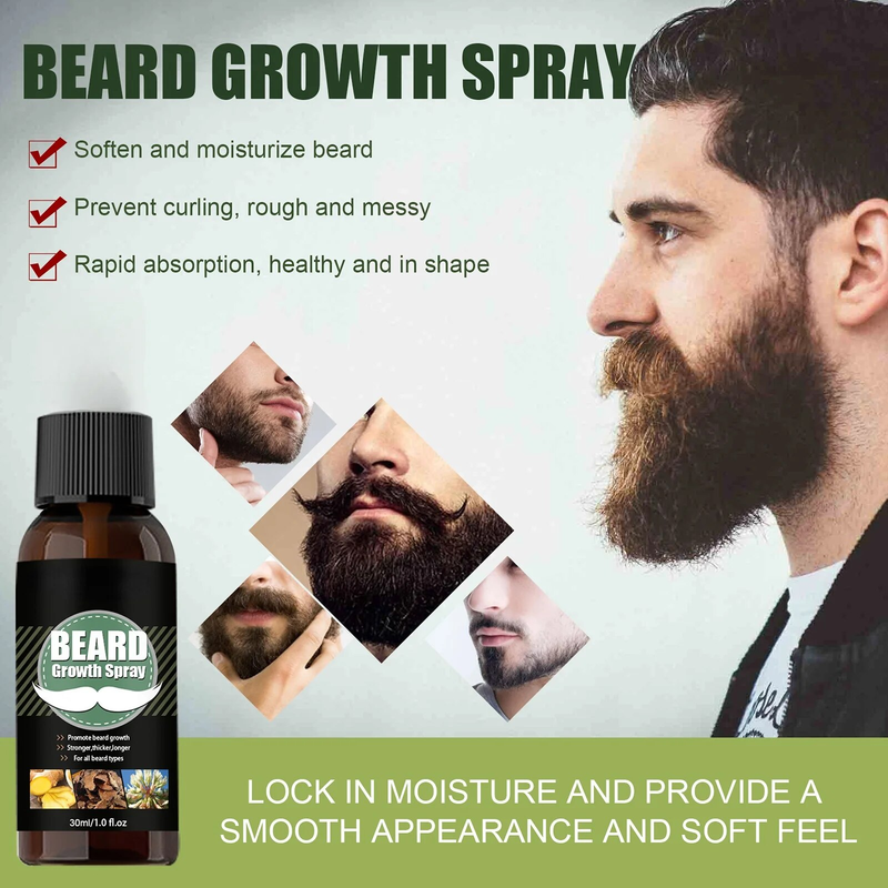 Männer Bartwachstum Ätherische Öle Essenz Spray Pflegendes und feuchtigkeitsspendendes Spray Bartpflege Pflegeöl Bartwachstum Sprühöl_voghion.com