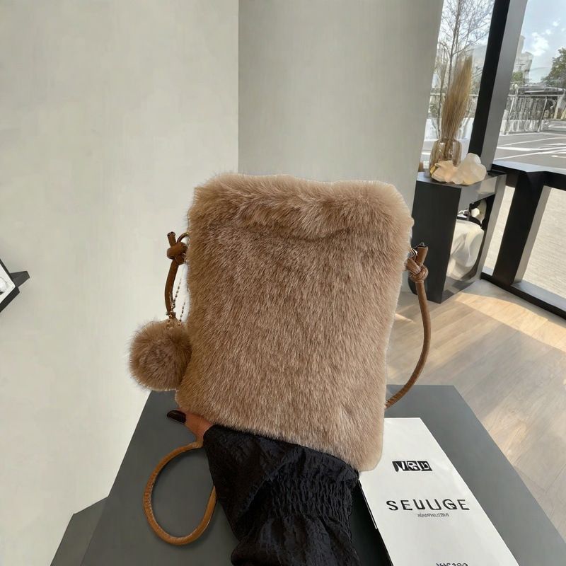 Borsa a tracolla singola, semplice e casual, in stile coreano, alla moda, per telefono peloso, per donna, mini portamonete in peluche, portatile_voghion.com