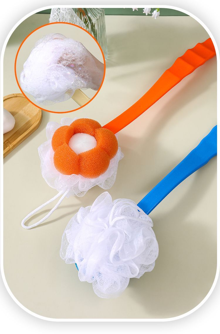 Children's Sponge Ball Long Handle Soft Bristle Brush Bath Scrubber Lazy Back_voghion.com