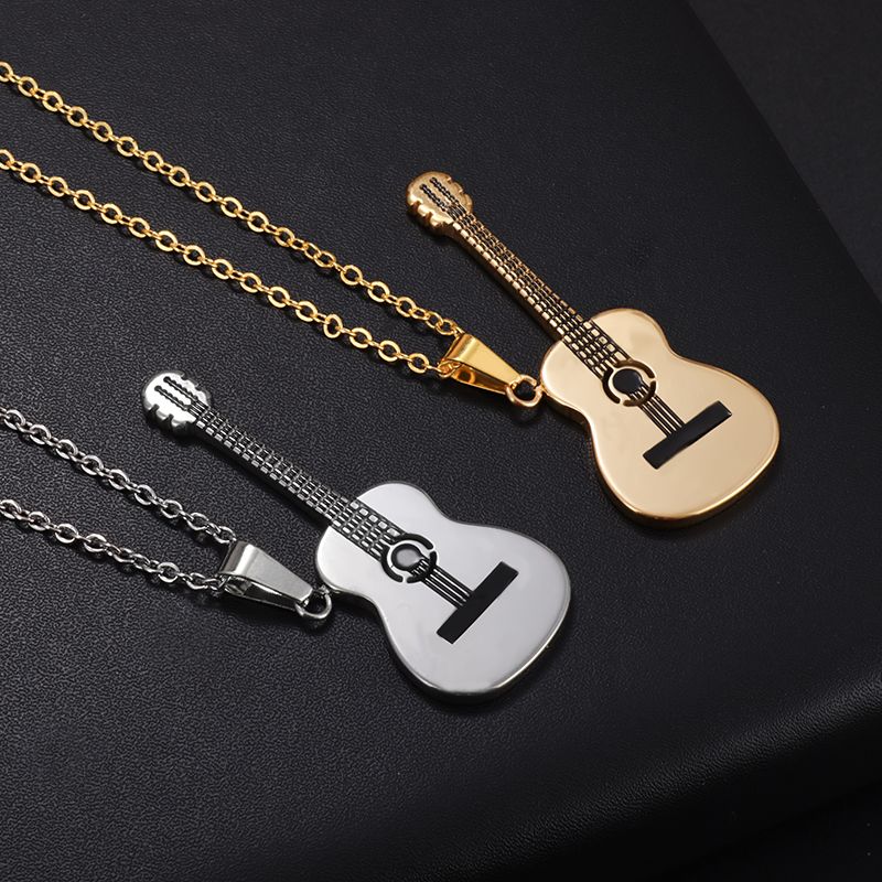 Heiße Verkäufe Edelstahlhalskette mit Gitarrenanhänger, geeignet für Männer und Frauen, Hip-Hop-Musikelemente, Schmuck, Abschluss_voghion.com