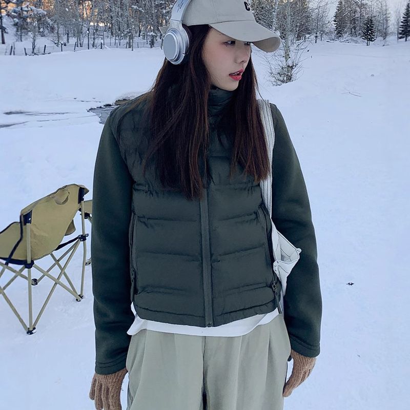  "Belted Quilted Jacket With Asymmetrical Zippers – Streetwear Puffer Vest Hybrid (Black/Cream// Lightweight Down-Alternative_voghion.com