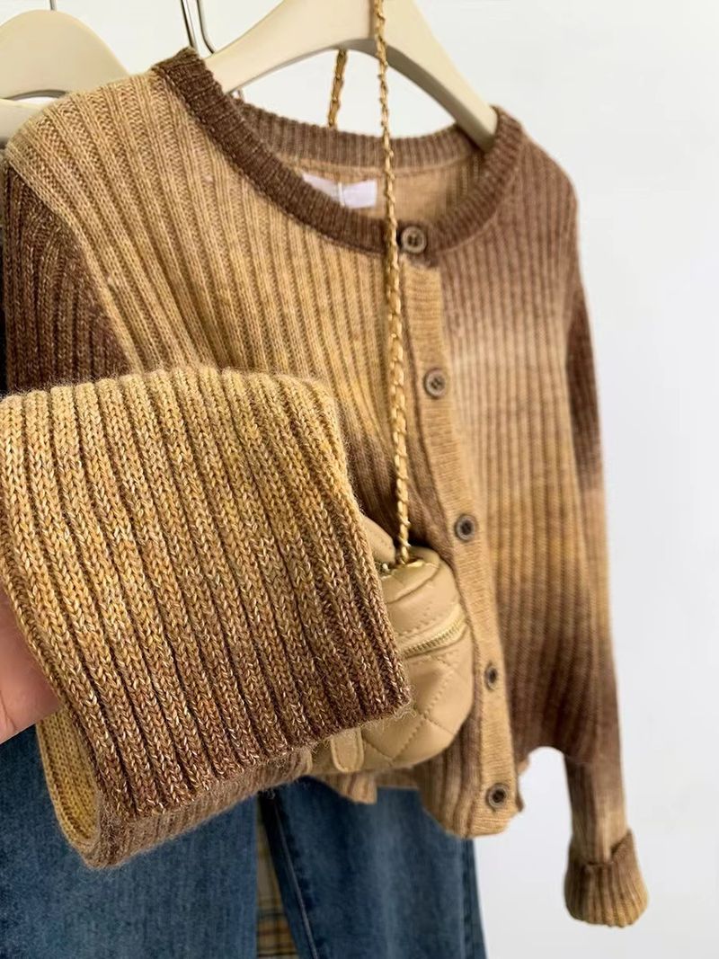 Batik-Strickjacke aus Mohair mit Farbverlauf für Damen im Frühjahr 2024, neue kleine kurze Pulloverjacke für Herbst und Winter_voghion.com