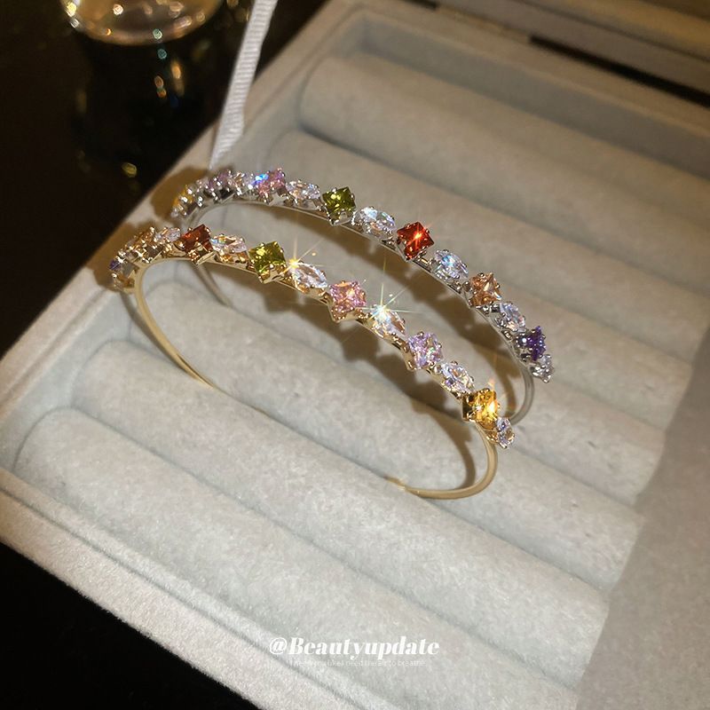 Colorful Zircon Geometric Star Opening Bracelet Spring Summer, New Light Bracelet, Fashionable And High-end_voghion.com