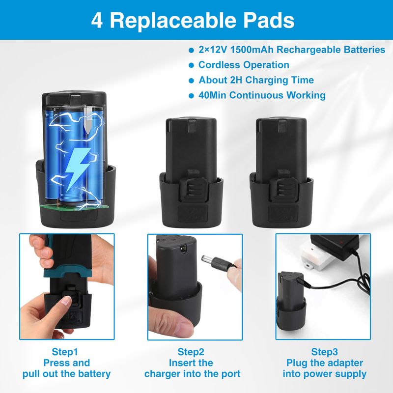 Cordless Car Buffer Polisher with 2Pcs 1500mAh Rechargeable Batteries 8 Speed Levels Wireless Polishing Waxer_voghion.com