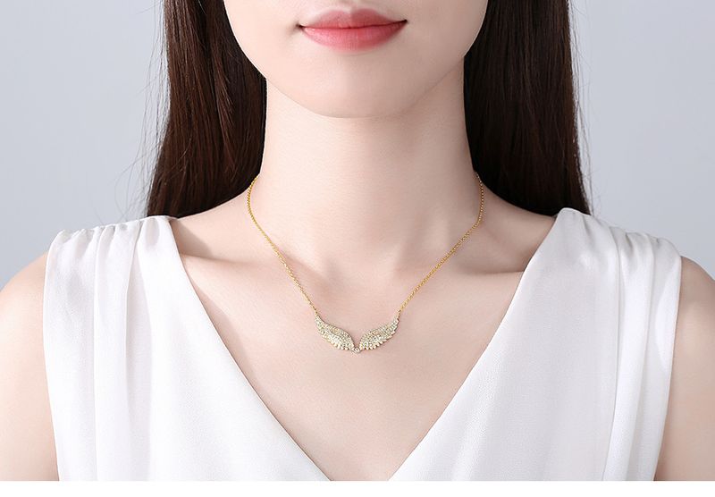 Damessieraden Vleugelhanger Ketting, Engelenvleugelontwerp met Micro-Pave Zirkonia, Elegant Geometrisch Statementstuk voor Dagelijks Gebruik_voghion.com