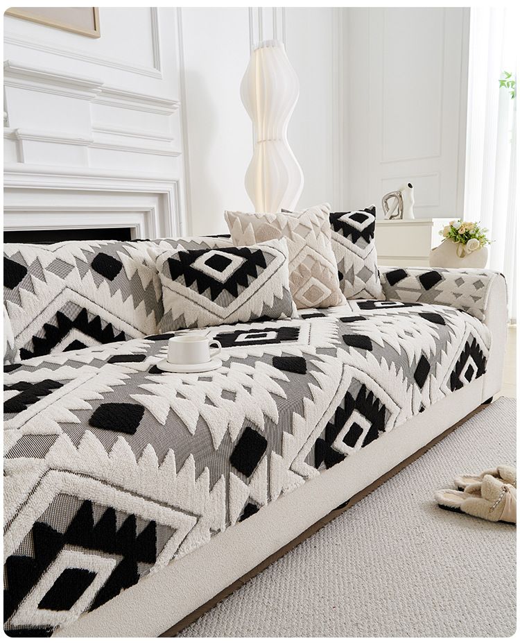 Bohemian Flannel Sofa Cushion Cover - Geometric Pattern Slip-Resistant Couch Protector (Multiple Sizes & Colors)_voghion.com