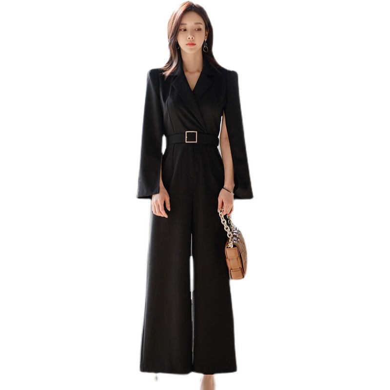 Ripped Sleeve Split Jumpsuit For Women 2023 Spring New Elegant Slim Fit Suit Collar Waist-Cinching Slimming Professional_voghion.com