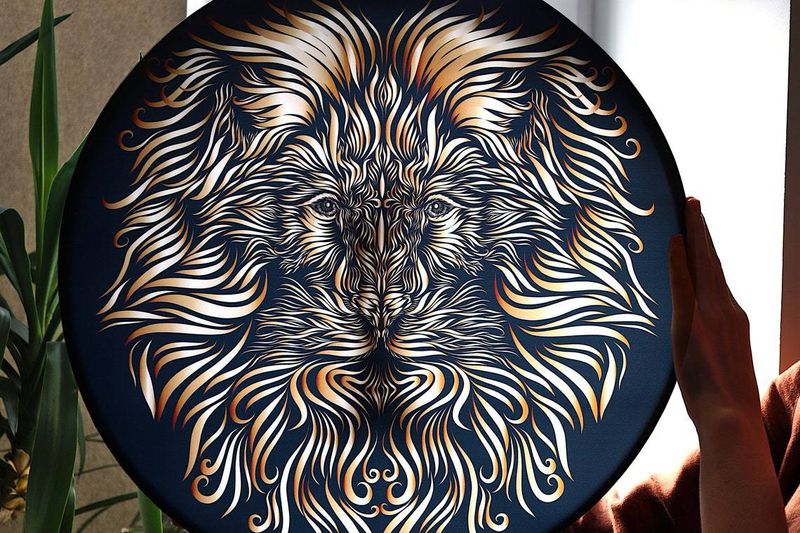 FIRLAR Shaman Drum 10 Inch Tree of Life Decorative Design Tambourine with Drum Stick Musical Shaman Lion_voghion.com