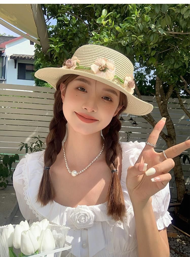 Cappello estivo con protezione solare, cappello da spiaggia, cappello di paglia intrecciato_voghion.com