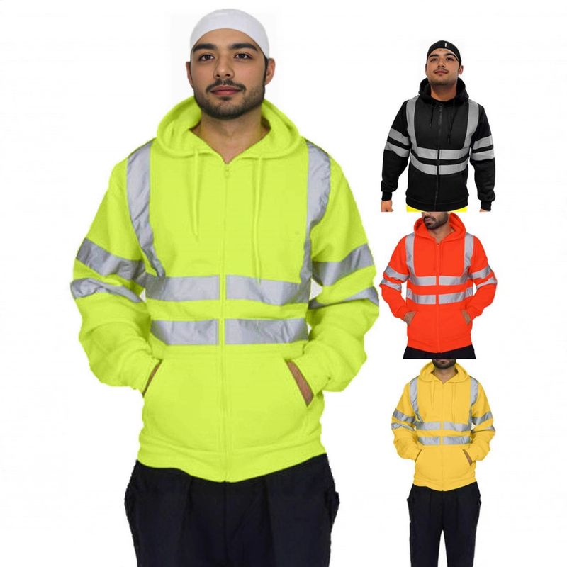 Herrenpullover mit Reißverschluss, reflektierende Streifen, Strickjacke, Hygieneanzug, Fleece mit Kapuze, reflektierende Streifenjacke für Herren_voghion.com