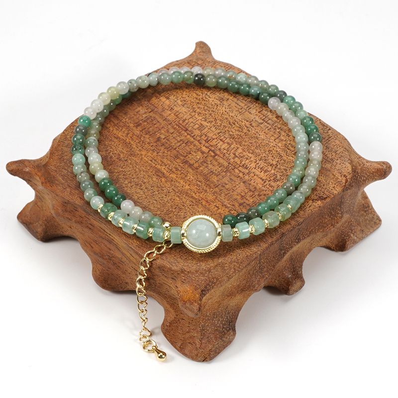 4 cm Jade Gradient Spacer Round Beads Green Aventurine Natural Stone Necklace Clavicle Chain New Chinese Style_voghion.com