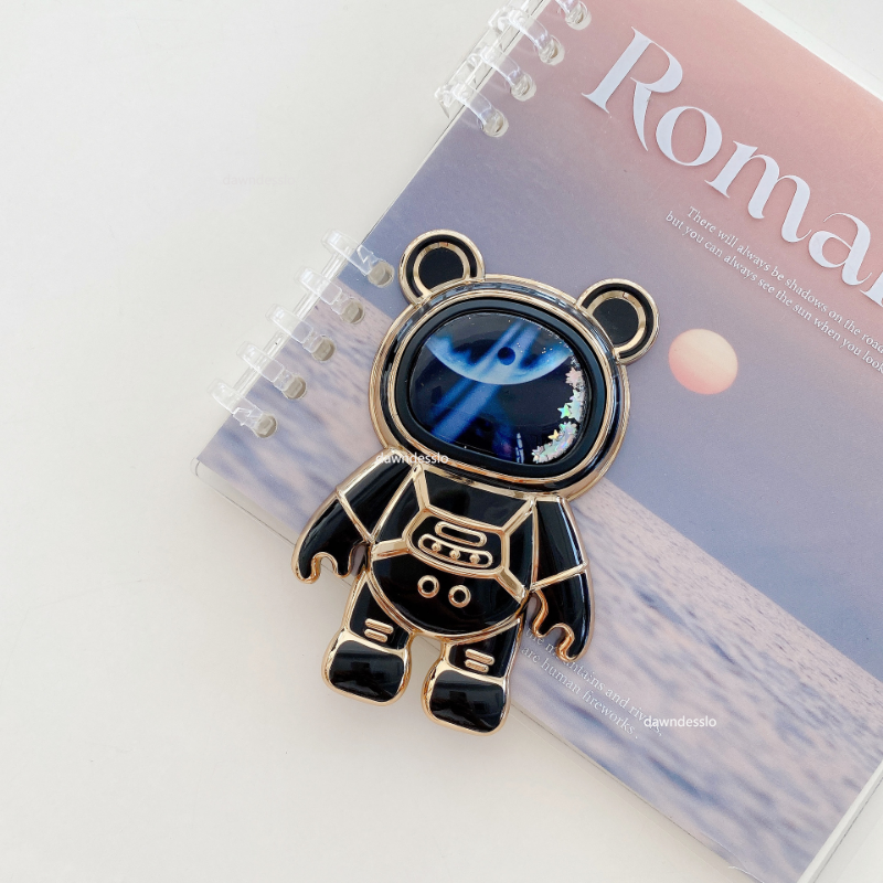 Faltbare Desktop-Halterung Kawaii Cartoon-Ständer Niedlicher flüssiger Treibsand-Astronauten-Ständerhalter Telefonhalter Schreibtischzubehör_voghion.com