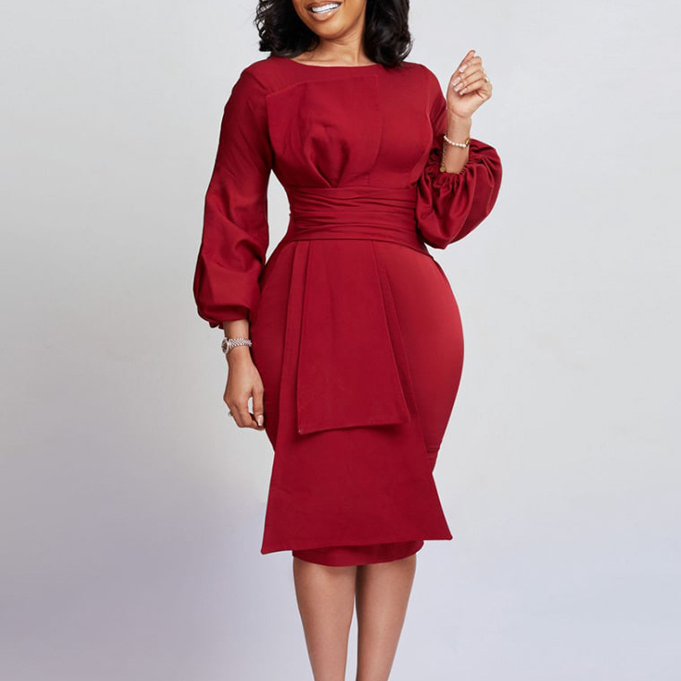 D324 Women's Clothing 2023 Spring And Autumn New Solid Color Bodycon Professional OL Elegant Plus Size Dress Synonyms_voghion.com