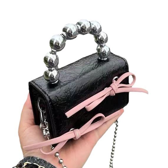 Borsa a tracolla con catena, mini borsa a mano con perle e fiocco, versatile, di alta qualità, estiva 2025_voghion.com