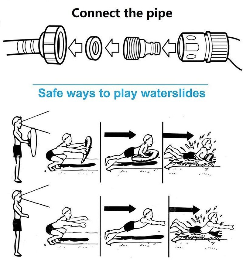 Opblaasbare PVC waterglijbaan met sproeier, buitenglijbaan voor kinderen en volwassenen, inclusief dubbele baan, splashpool en golfplank._voghion.com