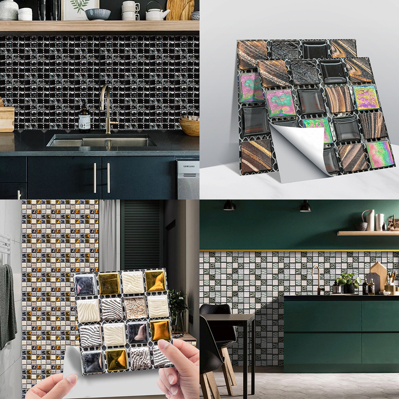 MSC077-0923D Mosaik Krystal Flise Klistermærke Glas Tile DIY Vandtæt selvklæbende vægklistermærke_voghion.com