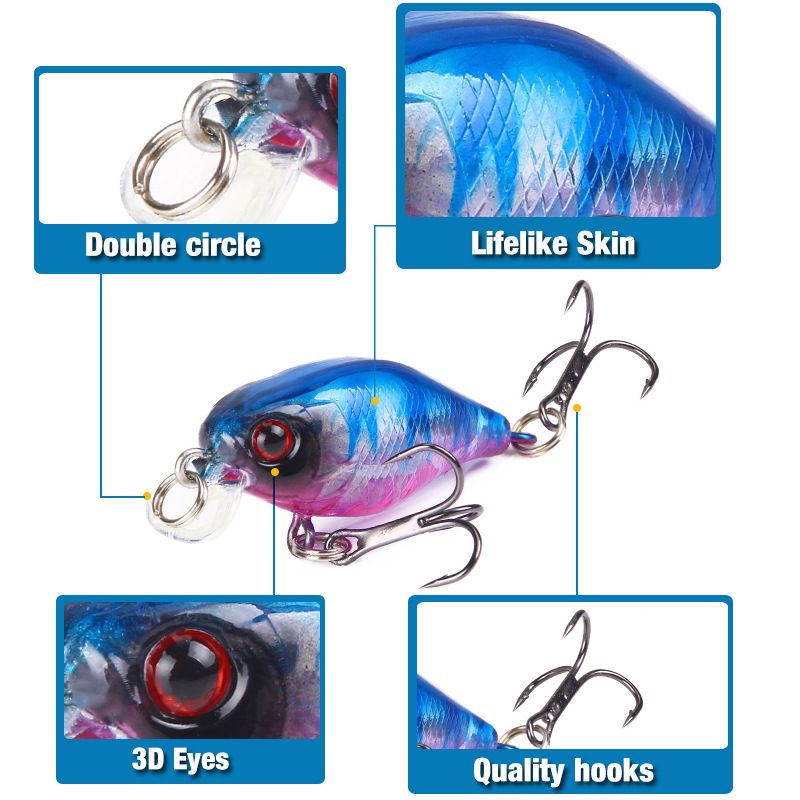 Lure Bait Rock Fat Man 4cm/4,6g Sort Tre Kroge Plastic Simulering Fiskeagn Hard Bait Bait Fiskeudstyr_voghion.com